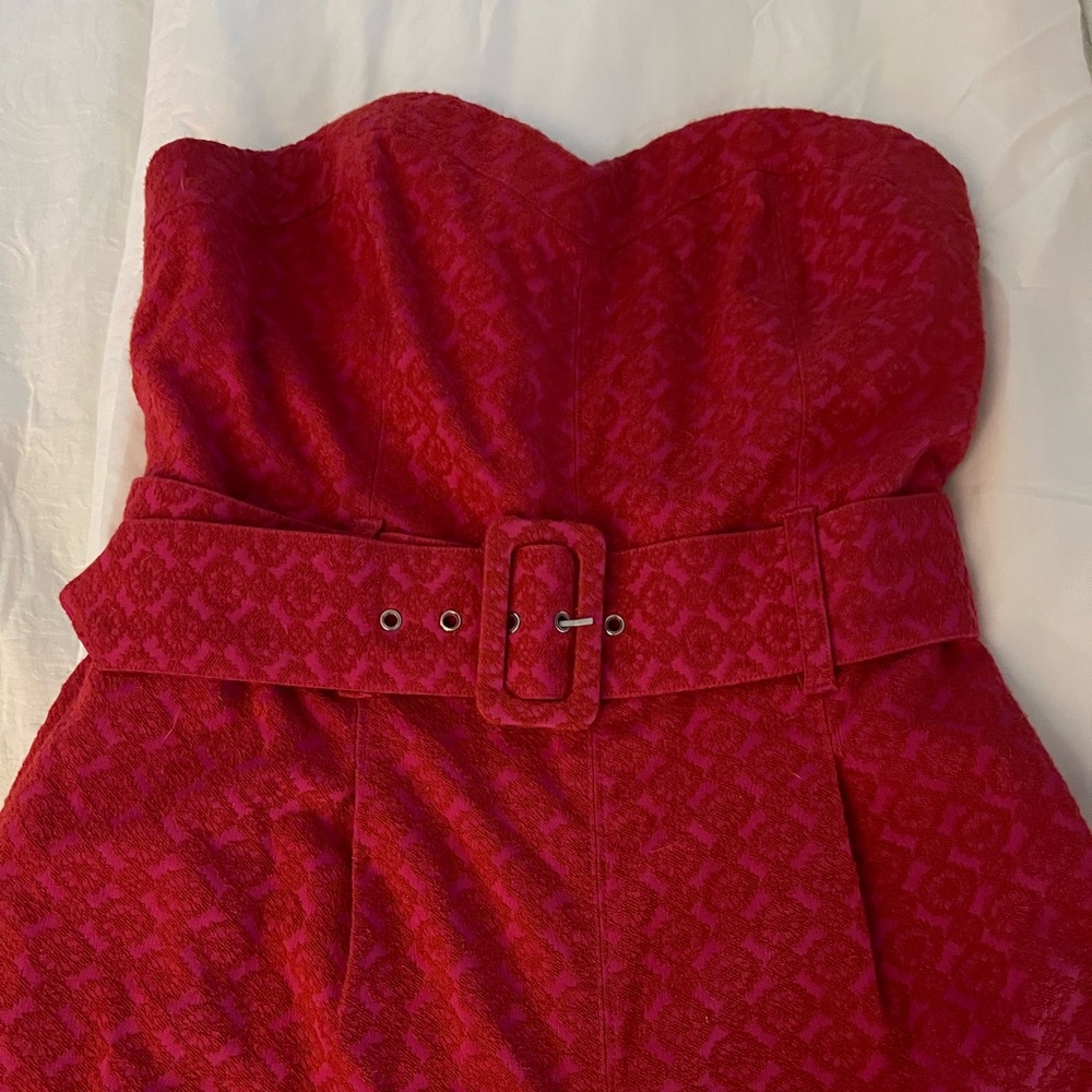 Anthropologie Red Textured Jumpsuit with Wide Belt